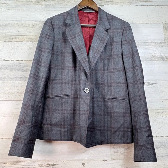 tom james Jackets & Blazers - Tom James Holland & Sherry Bespoke Grey Plaid Wool Blazer Elbow Patches Luxury